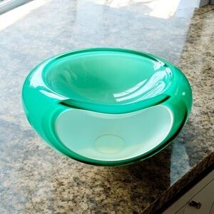 Eva Solo smiley bowl, glass, turquoise, one tiny chip on rim, see last photo,